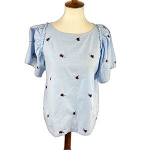 LOFT Women’s Embroidered Puff Sleeve Blouse - Size Small - Romantic Summer
